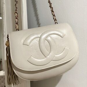 Rare Vintage Chanel Lambskin Half Moon CC Mark Single Flap Shoulder Bag